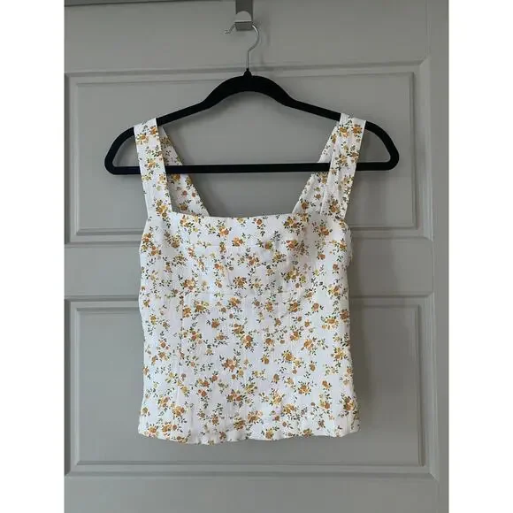 NWT Reformation Darci Floral Linen Top Yellow White Size 0 - Picture 8 of 9